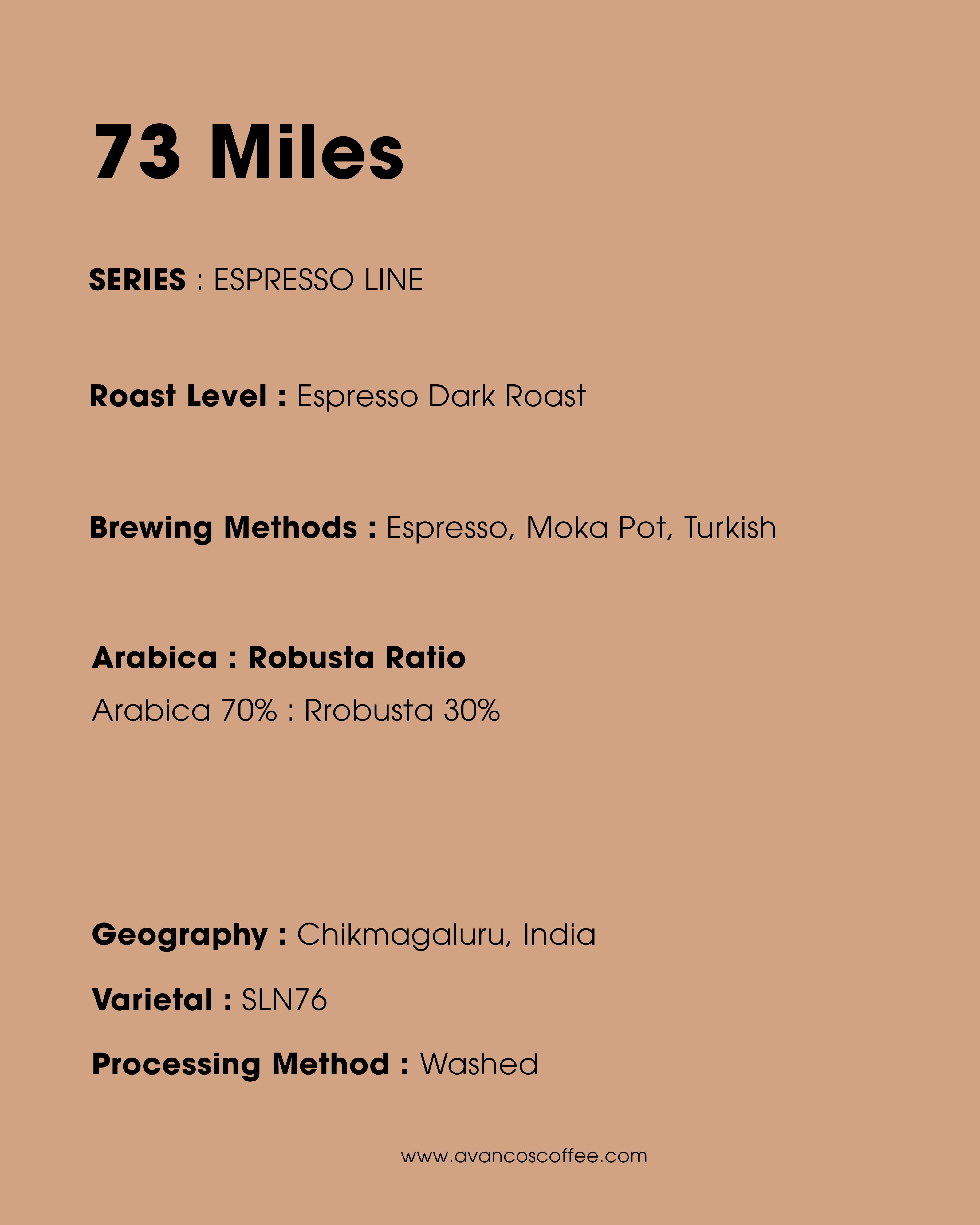 73 Miles - ESPRESSO ROAST - 70% ARABICA,30% ROBUSTA