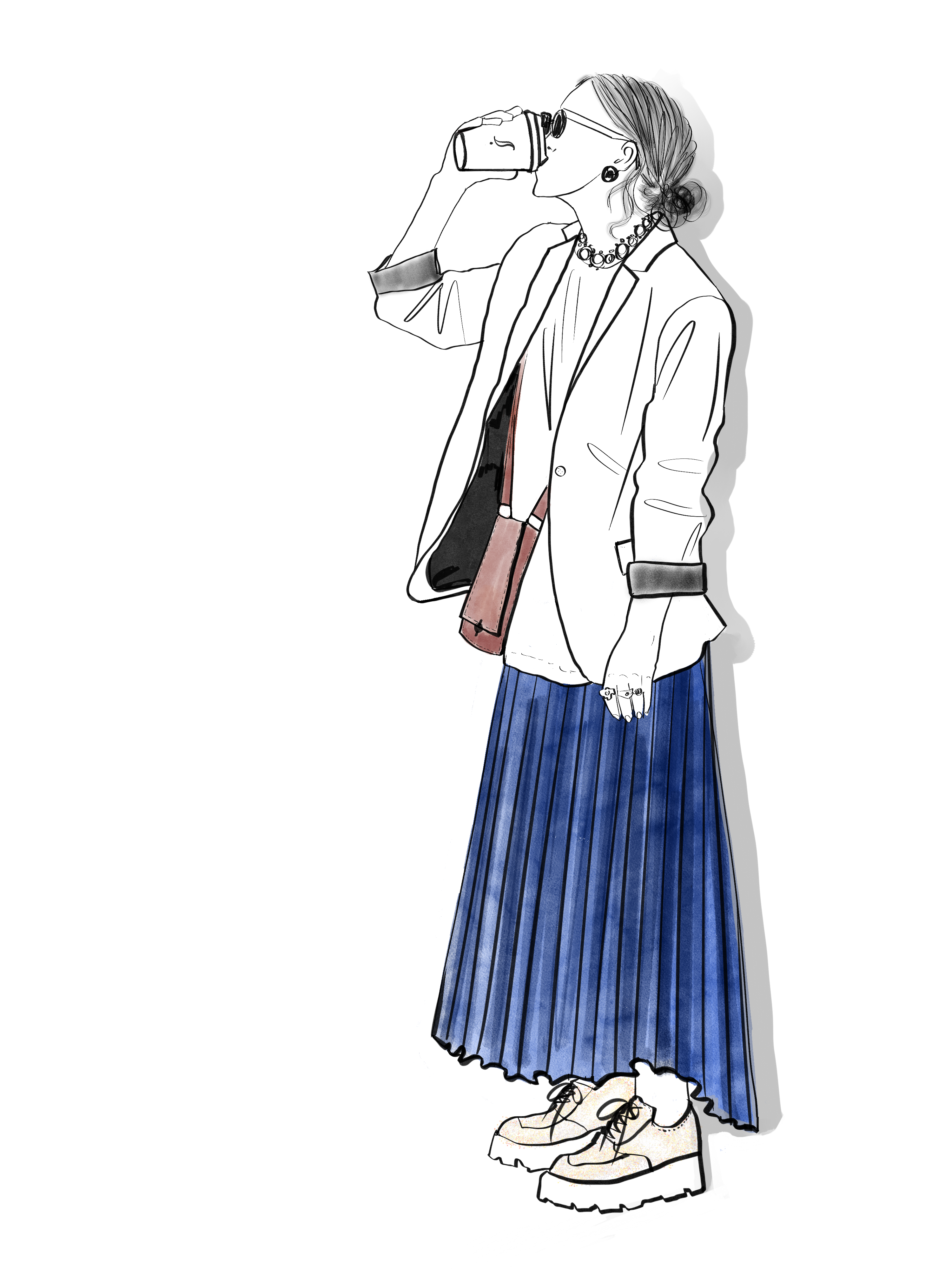 Girl in Blue and White Dress Drinking Coffee. Avanços Coffee