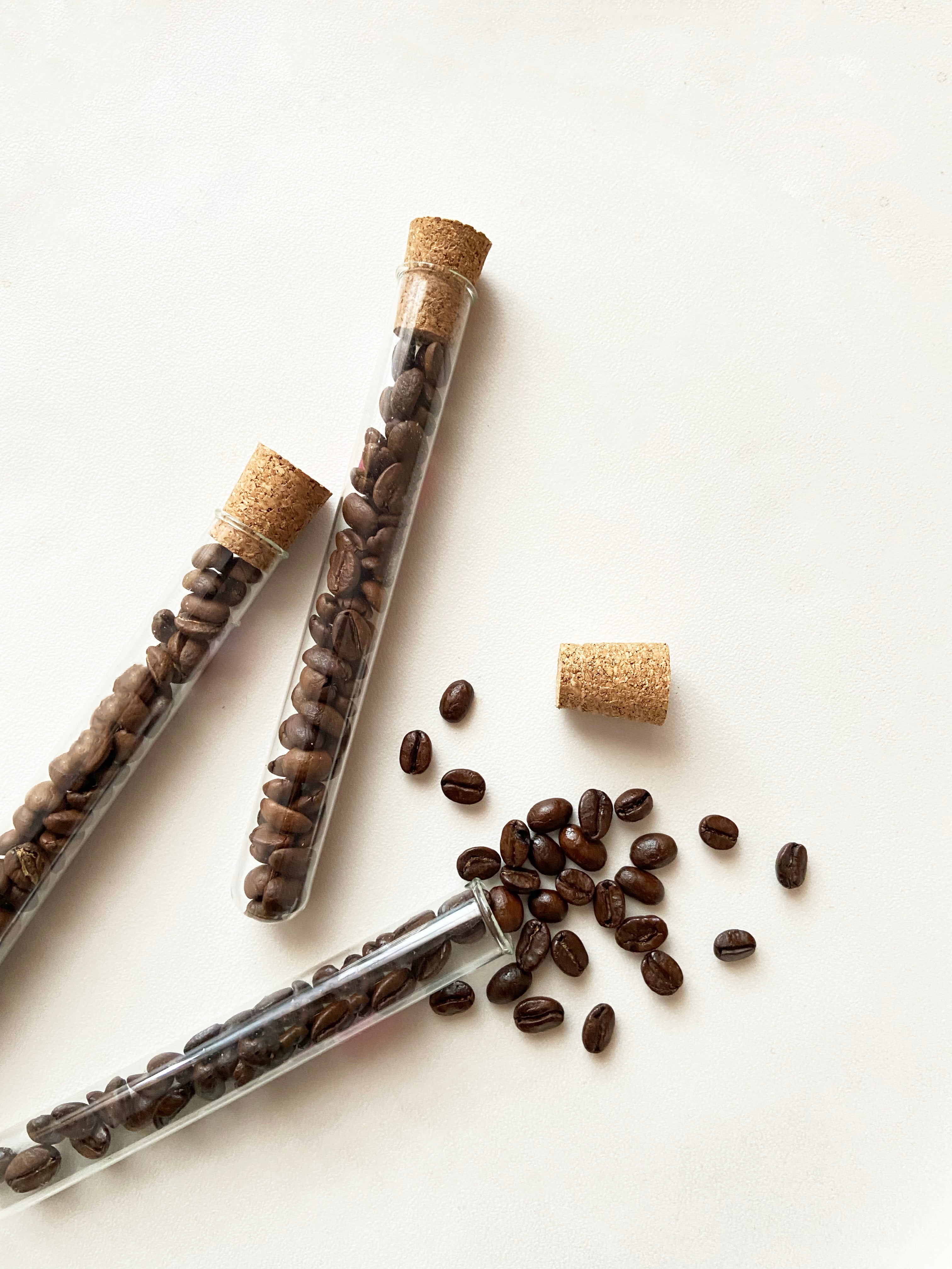 coffee beans in test tubes