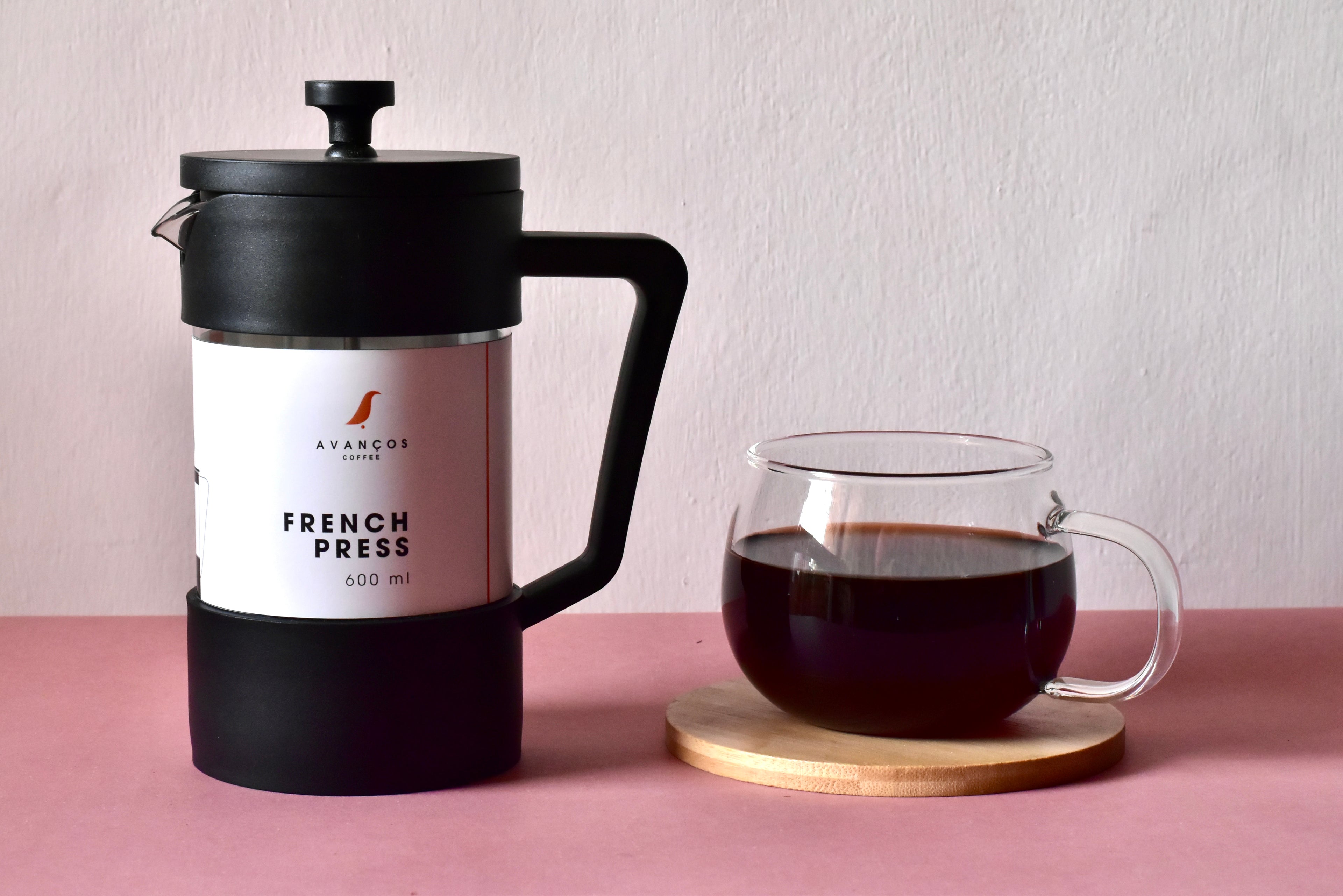 French Press With A Cup of Coffee.
